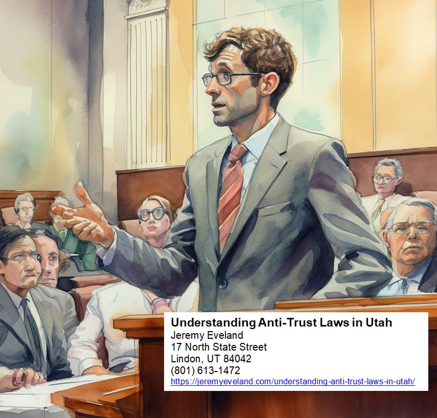 Understanding Anti-Trust Laws in Utah, Jeremy Eveland, act, law, market, business, competition, government, companies, laws, consumers, state, trade, power, court, consumer, practices, carrier, violation, enforcement, attorney, cases, competitors, sherman, courts, price, prices, rascoe, mergers, example, something, agreements, conduct, team, violations, group, merger, businesses, arrangements, statement, states, years, antitrust laws, antitrust act, sherman act, antitrust law, antitrust enforcement, team act, consumer welfare standard, unfair trade practices, utah statement, antitrust cases, clayton act, federal law, injunctive relief, vertical price, actual damages, last week, taylor swift, michael carrier, middle ground, third party, bringing cases, antitrust violations, market power, united states, anticompetitive conduct, last time, antitrust violation, consumer protection, civil penalty, federal trade commission, antitrust, utah, consumers, antitrust laws, per se, liability, sherman act, prices, price fixing, unfair competition, commerce, attorney, unfair trade practices, consumer welfare standard, entity, carrier, plaintiff, law, competition, clayton act, lawyer, monopolies, monopoly, market, group boycotts, trade, consumer protection, regulations, fixed prices, clayton act, antirust, federal antitrust laws, tying, unfair trade practices, sherman act., antitrust statutes, aspen skiing co. v. aspen highlands skiing corp., federal trade commission, rule of reason, antirust laws, mccarran-ferguson act, clayton antitrust act., the sherman antitrust act, antitrust violations, anti-competitive practices, consumer protection,
