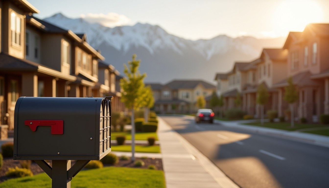 Notices an HOA must send before recording a lien in Utah, illustrated by mailboxes in a Utah planned community